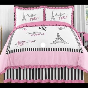 Paris bed comforter set includes comforter, pillow covers, valance